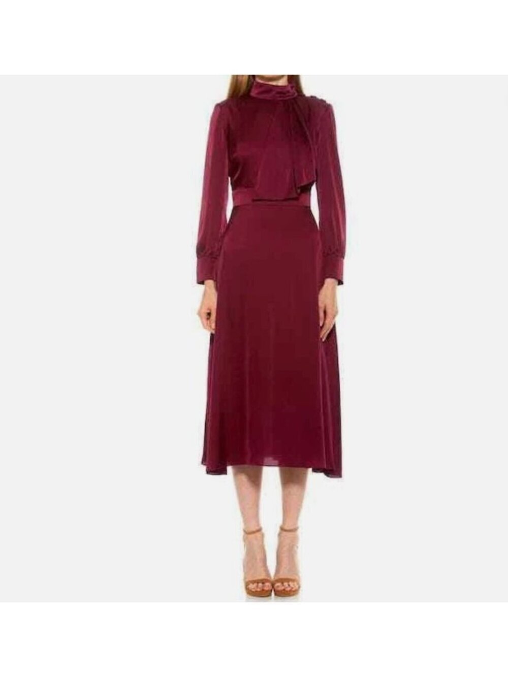 NWT Alexia Admor Brooklynn Midi Fit and Flare Dress Size 14 Cranberry Satin
